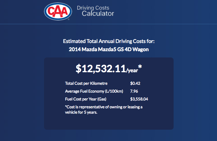 CAA cost calculator for Sea-to-Sky commute