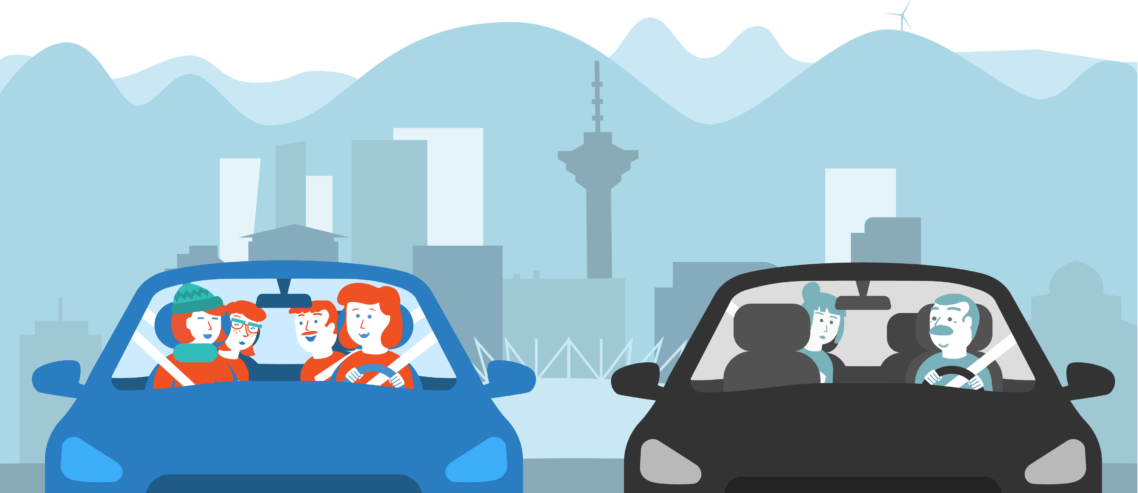 Poparide vs Uber / Lyft illustration in Vancouver