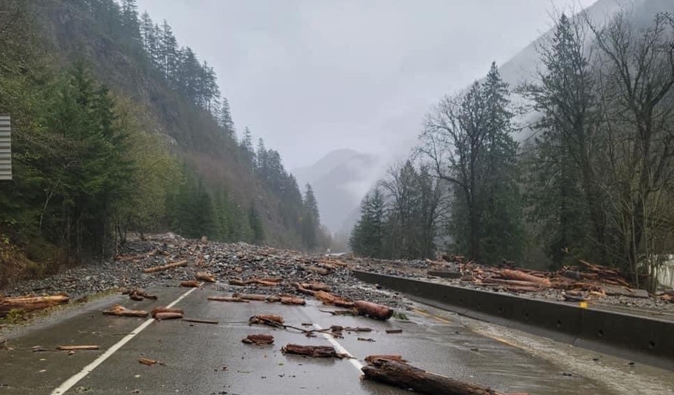 Debris on highway in Hope, BC