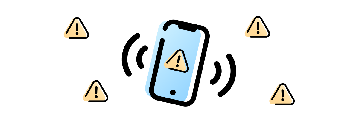 Phone illustration vibrating with alert icons around it